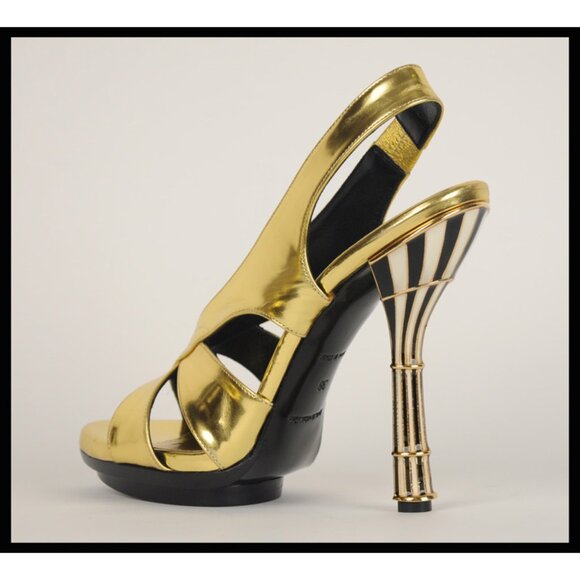 BALENCIAGA SHOES SANDALS ENAMEL GOLD LEATHER sz 37 /US 6.5 - Picture 7 of 11